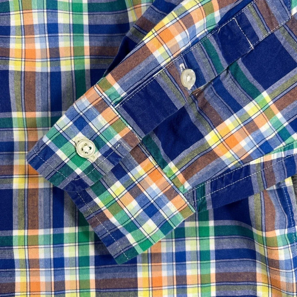 Ralph Lauren Shirt Youth Boys Large Blue Green Plaid Long Sleeve Button Down